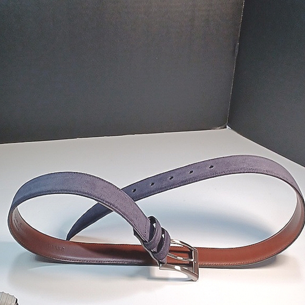 Color: Navy, European Suede Leather Belt, Men’s 36, Made in USA